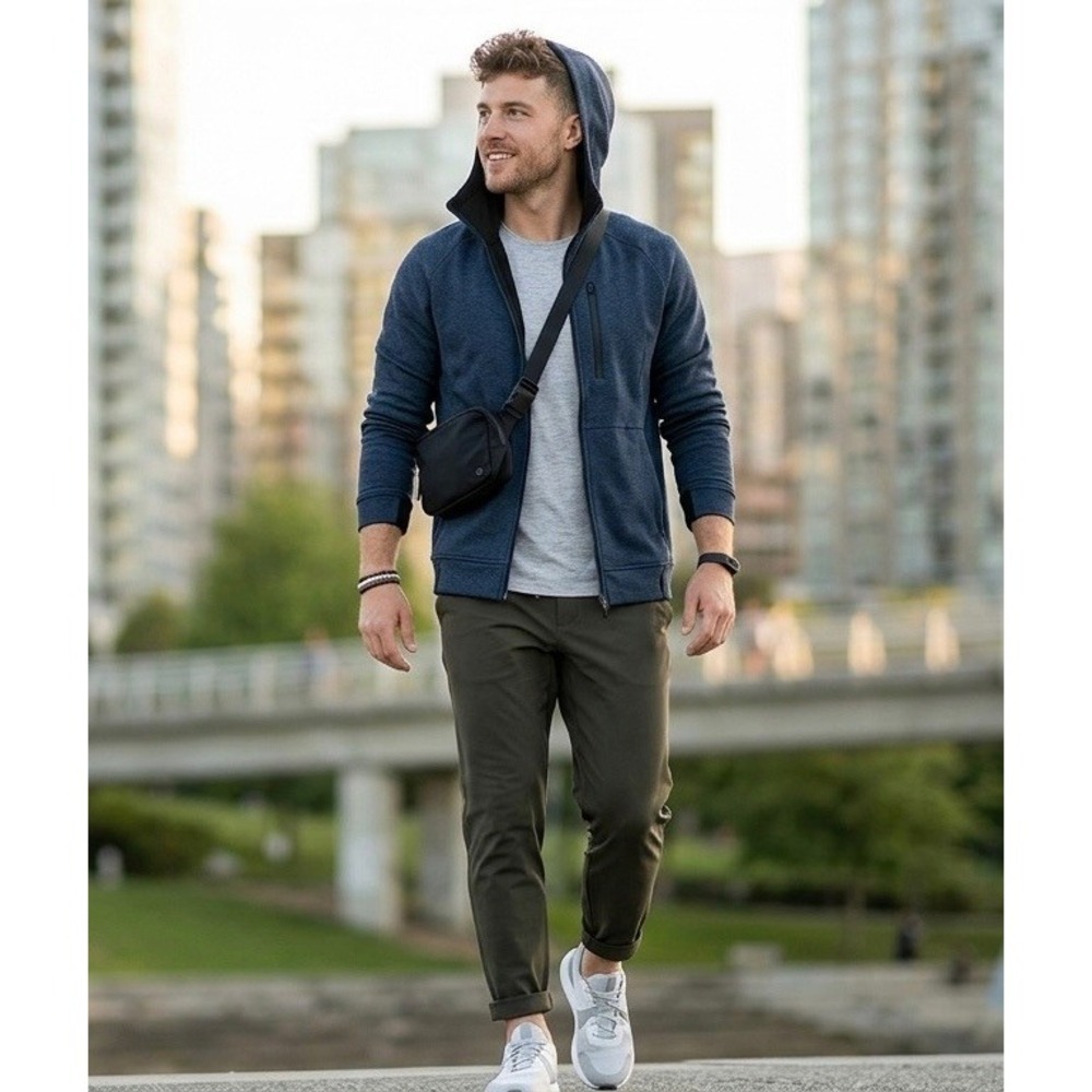 Lululemon Mens Sojourn Hoodie Full Zip Sweatshirt Blue Heathered Size L LM3ASPS